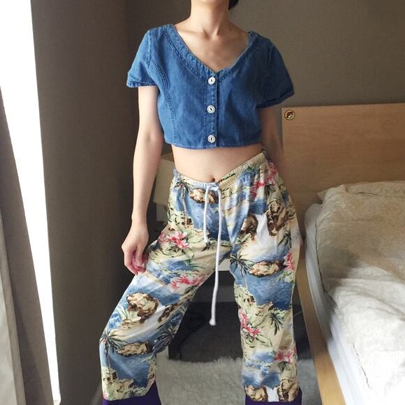 Reworked Vintage Tropical Ocean View Printed Pants-CA5 - Picture 7 of 12